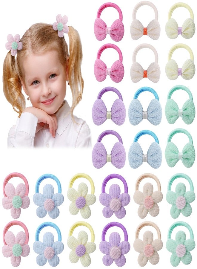 obeoby 24 Pcs Toddler Hair Ties for Girls Kid, Flower Bows Baby Hair Ties Bows for Thick Hair Candy Colors Valentines Day Gifts for Daughter - Image 1